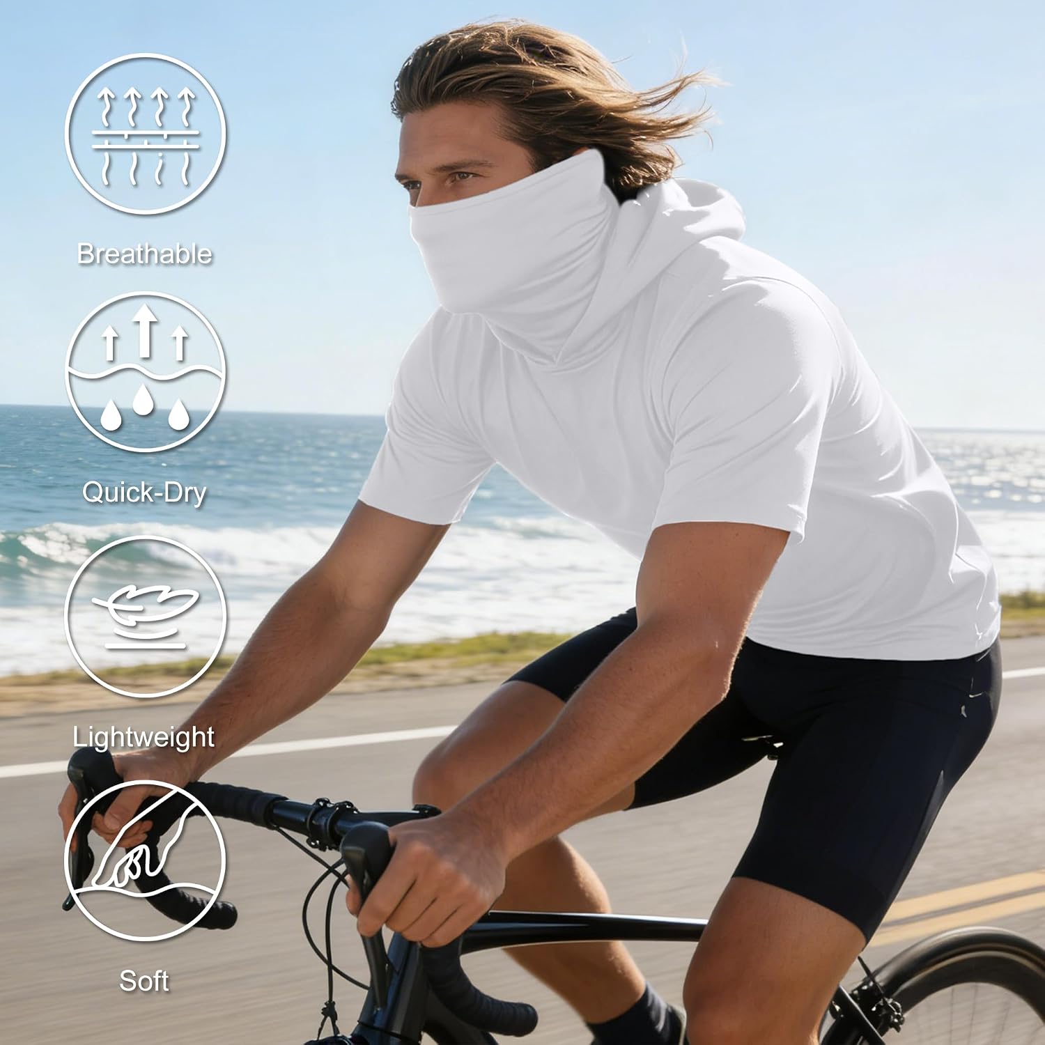 HovSiyla 5 Pack Mens Fishing Hoodie UPF Sun Protection Quick Dry Short Sleeve Shirts Hiking Casual Performance Face Mask Top