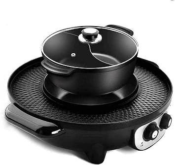 Korean BBQ Grill Smokefree Electric Grill,2200W Large Capacity 2 in 1 Electric Barbecue Grill Indoor Hot Pot with divider, Household Non-Stick Pan with 5 Temperature Adjust Color Black