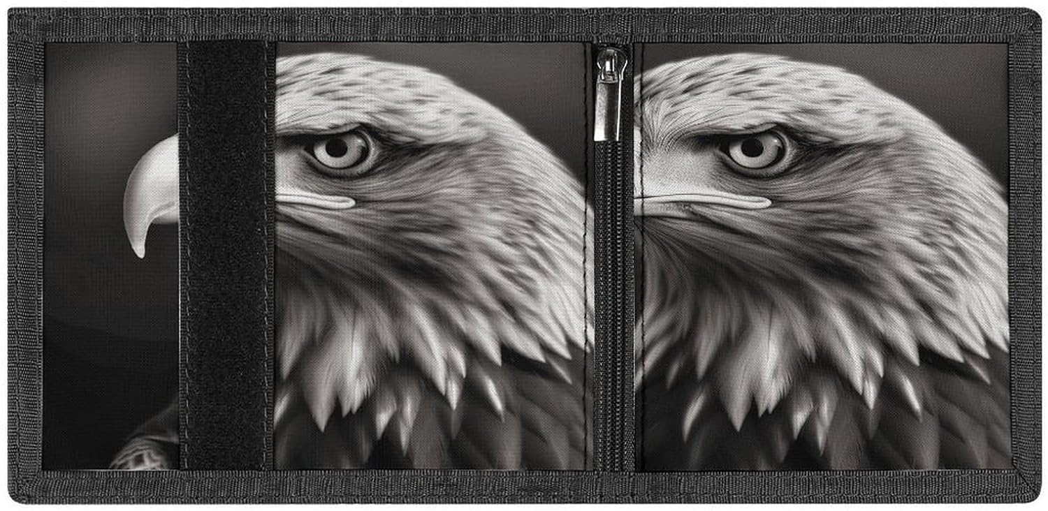 Eagle Black And White Wallet for Men Women Zipper Travel Wallets Stylish Trifold Wallets with Large Capacity Bifold Wallet