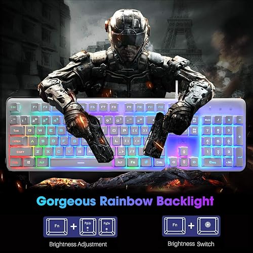 Miniatura 2 de FELICON Combo de teclado y mouse para juegos de sensación mecánica juego de teclado y mouse retroiluminado con arco iris 104 teclas almohadilla de