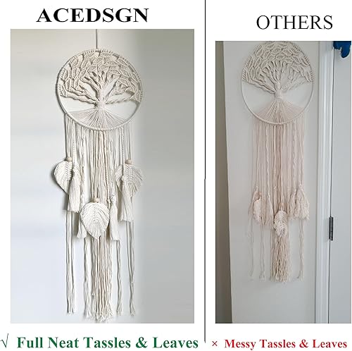 Miniatura 5 de Árbol de la vida atrapasueños bohemio macramé colgante de pared con borlas, 3 hojas, tapiz grande tejido a mano, decoración de árbol familiar para