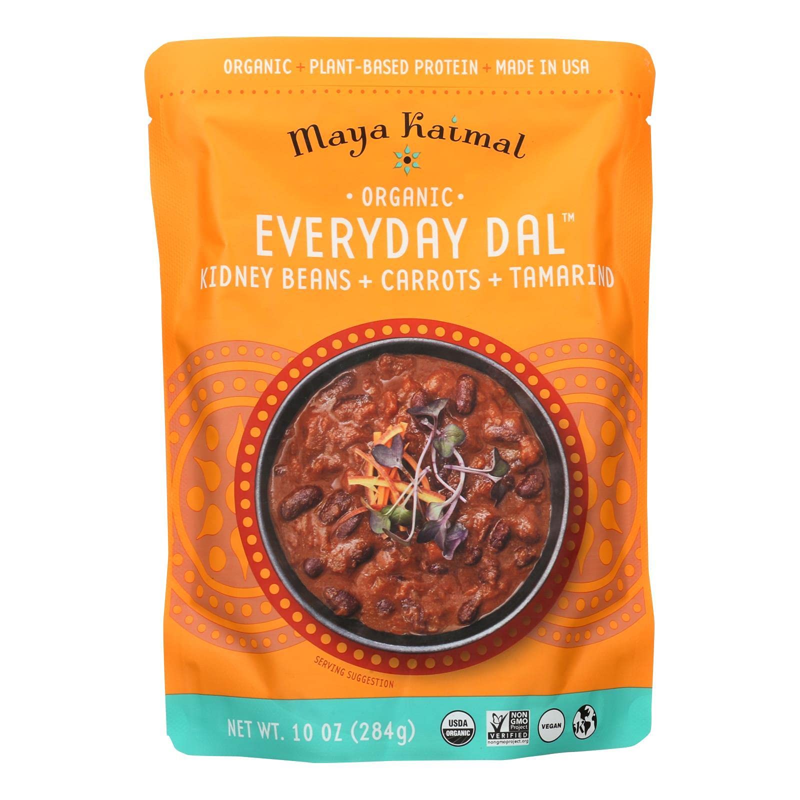 Maya Kaimal Foods - Organic Indian Everyday Dal - Kidney Bean 10oz - Fully Cooked with Carrots and Tamarind - Vegan - Microwavable - Ready to Eat - Pack of 6USDA Organic