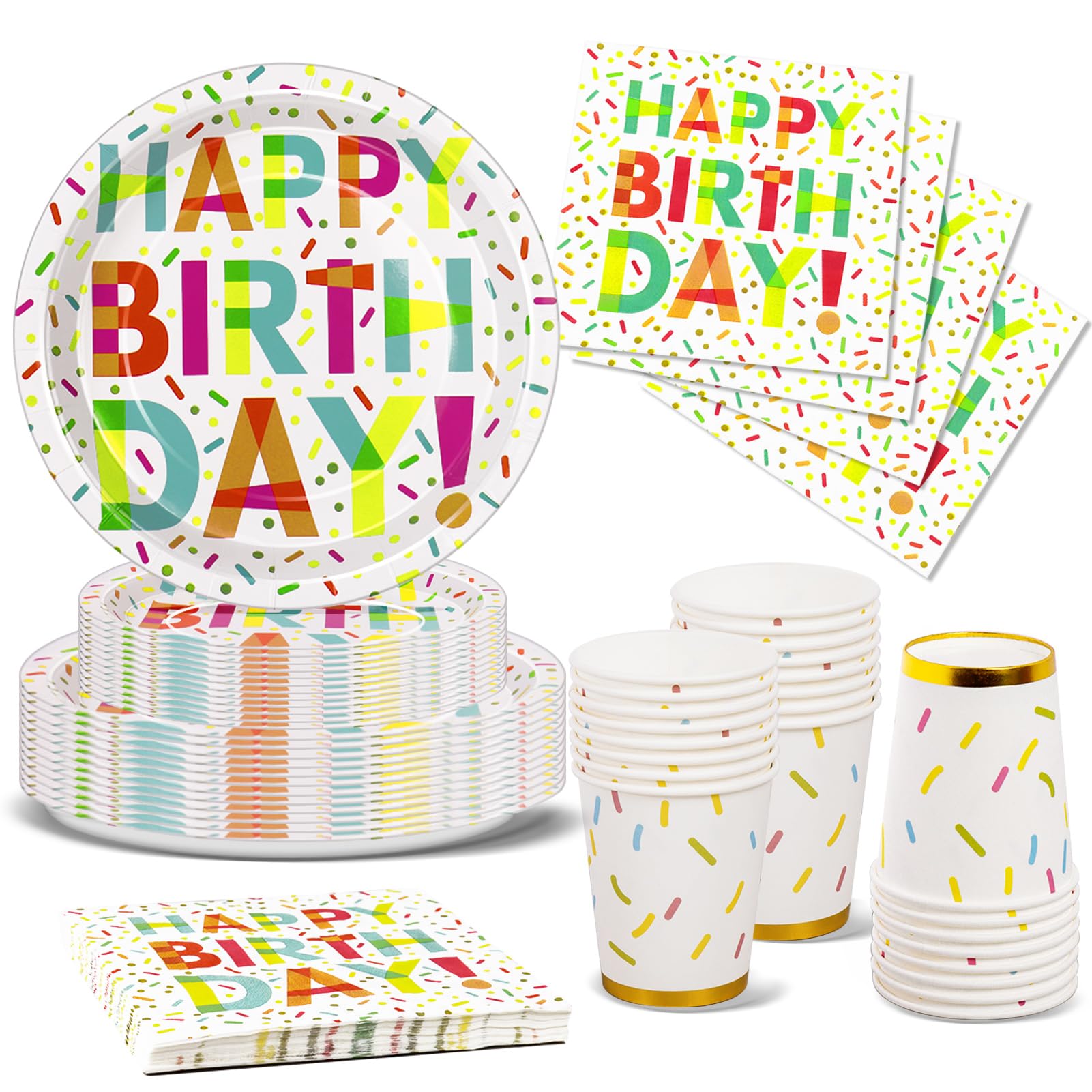 120-teiliges Partygeschirr Set Bunt – Teller, Becher, Servietten – Für Bunte Feste & Feiern