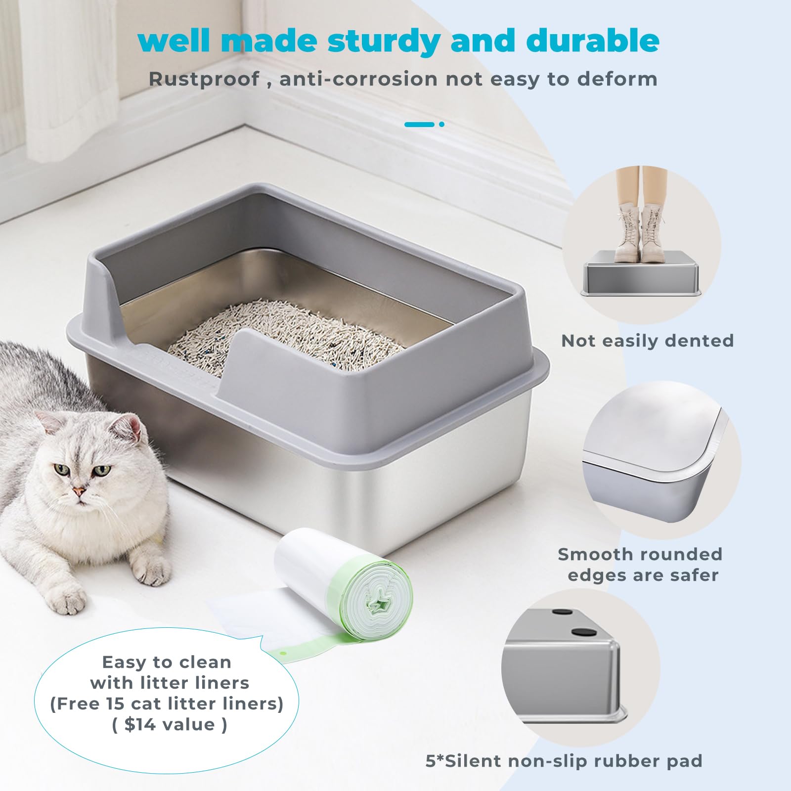 Katzentoilette Aus Edelstahl – 49x34,5x14 Cm, Geruchsneutral, Leicht Zu Reinigen