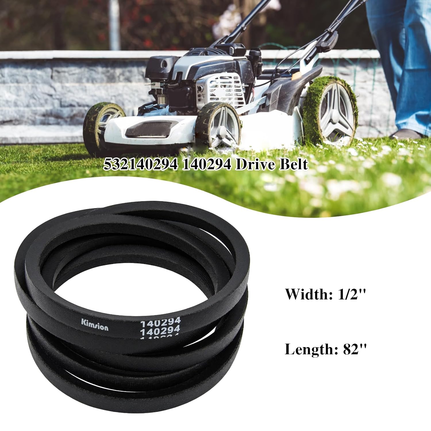 Kimsion 532140294 Drive Belt for Husqvarna YTH1542XP, YTH1842, YT1848XP, YTH18542, LTH130, YTH150, YTH180 Ride Mower, Replaces 140294 Craftsman Drive Belt 140067 (1/2 x 82 inch V Belt)