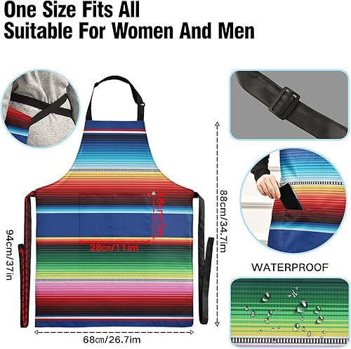 Miniatura 3 de xigua Delantal con peto mexicano a rayas, delantales de cocina para cocinero horneado, delantales de correa ajustable para el cuello para hombres y