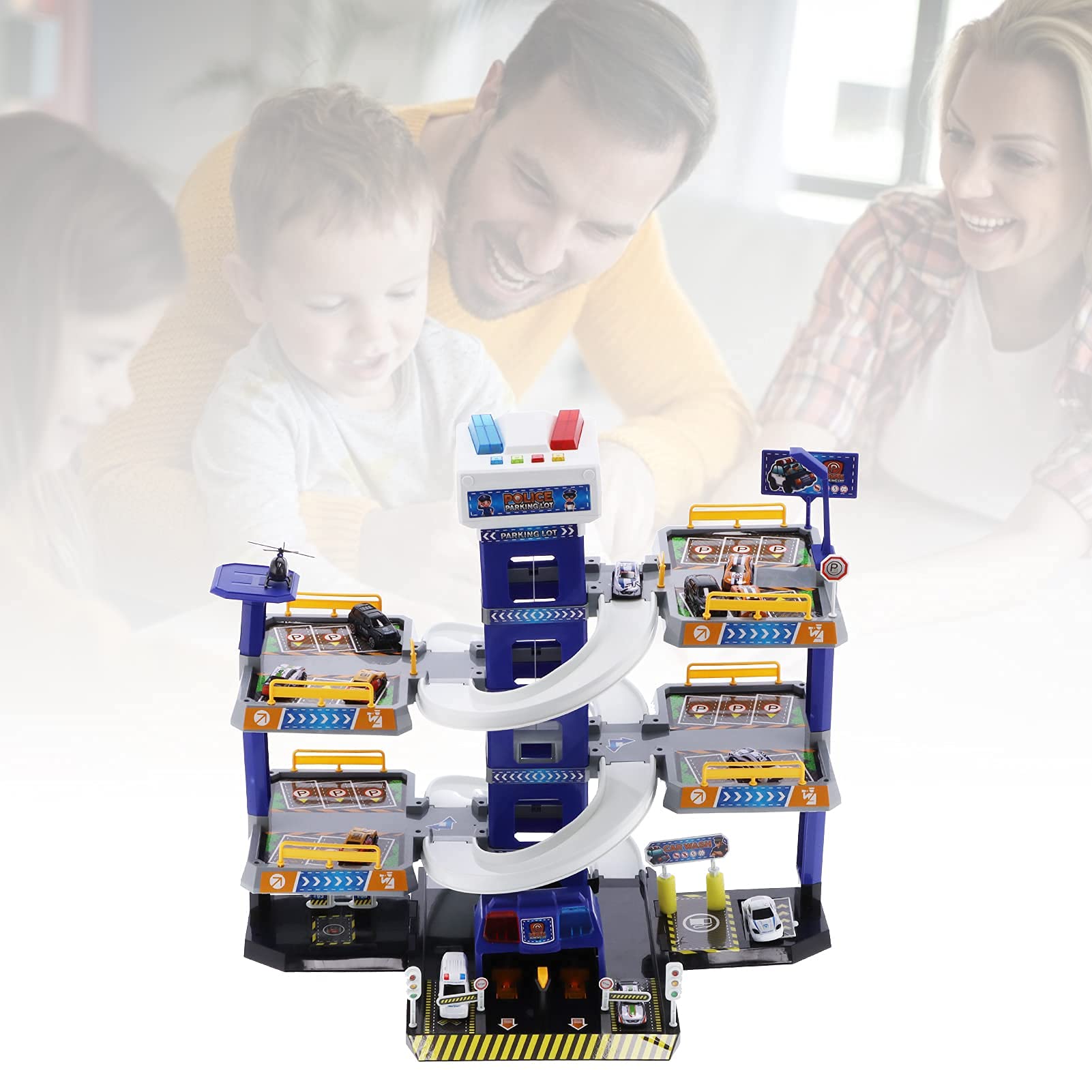Dioche Garage et Parking en Bois pour Enfants - Piste Aventure de Voiture Jouets DIY avec Ascenseur et Piste de Course - Grand Stationnement de Jouet