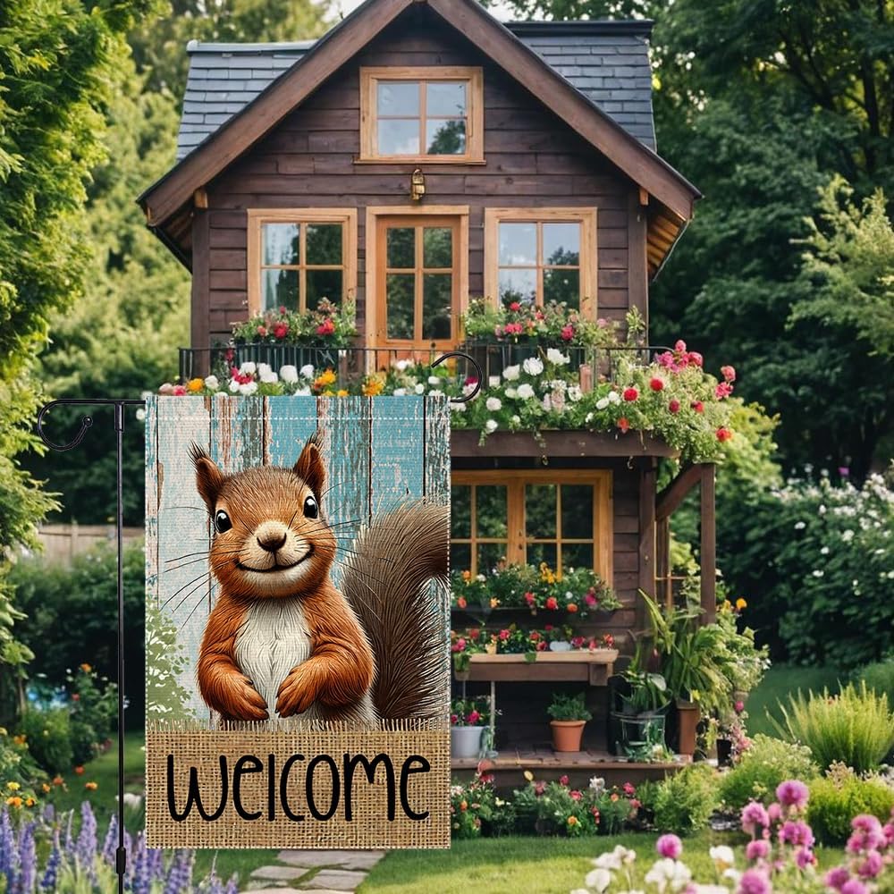 Spring Summer Garden Flag Welcome Garden Flags 12x18 inch Double Sided Small Burlap Squirrel Decor Yard Lawn Outdoor Home Decoratio - Image 4