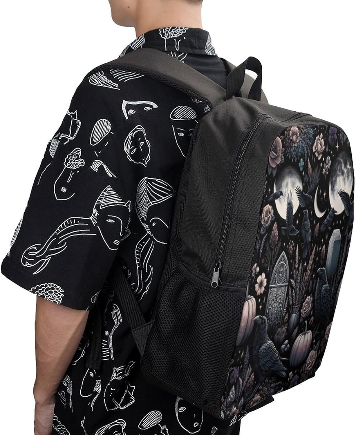 Moon Raven Crow Cemetery Halloween Backpack Travel Backpacks Laptop Bag Shoulders Daypack for Working Camping Unisex 17 Inch - Image 5