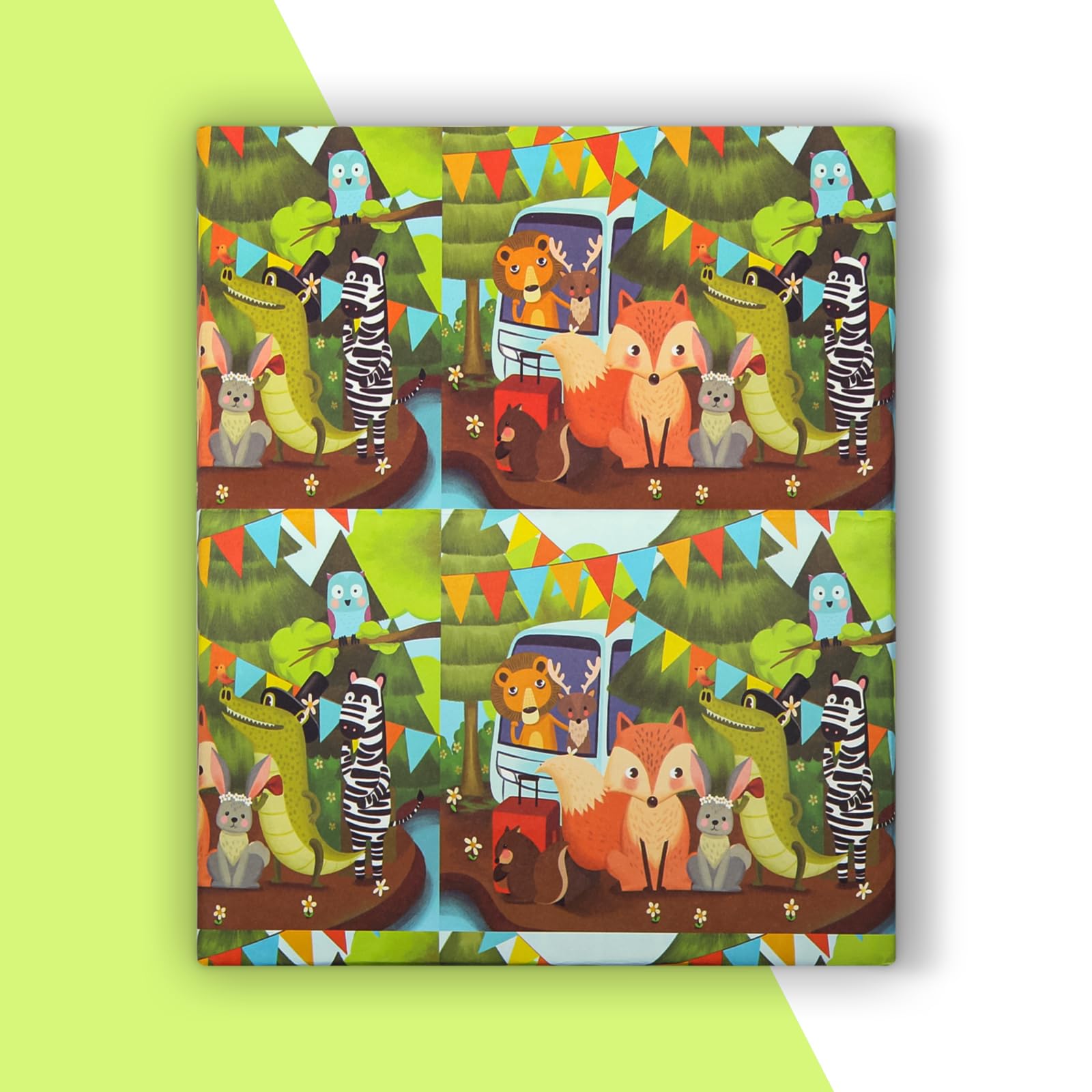 Jungle Animal Wrapping Paper - 4 Sheets With Gold Ribbon For Baby Shower & Kids Birthday Gifts