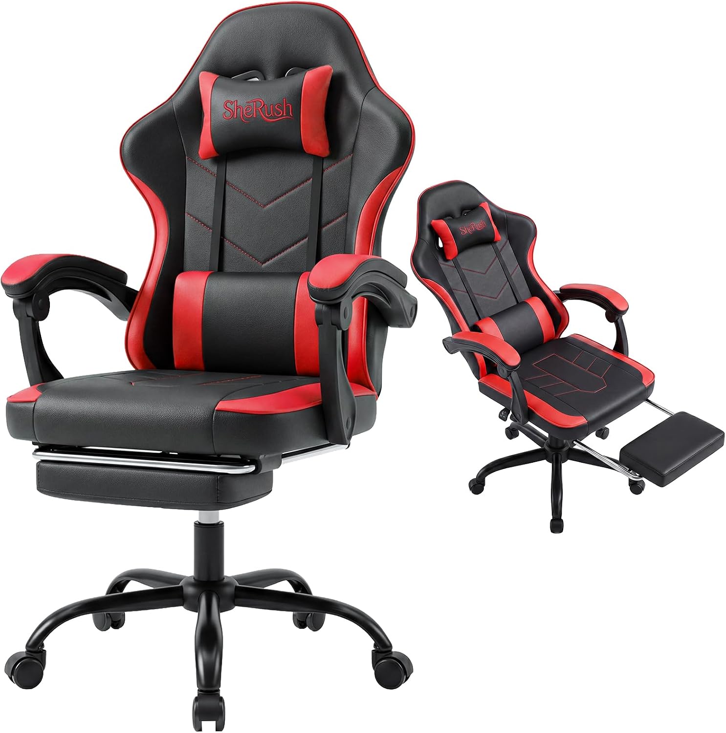 Gaming Chair for Adults, Reclining Chair with Footrest Red