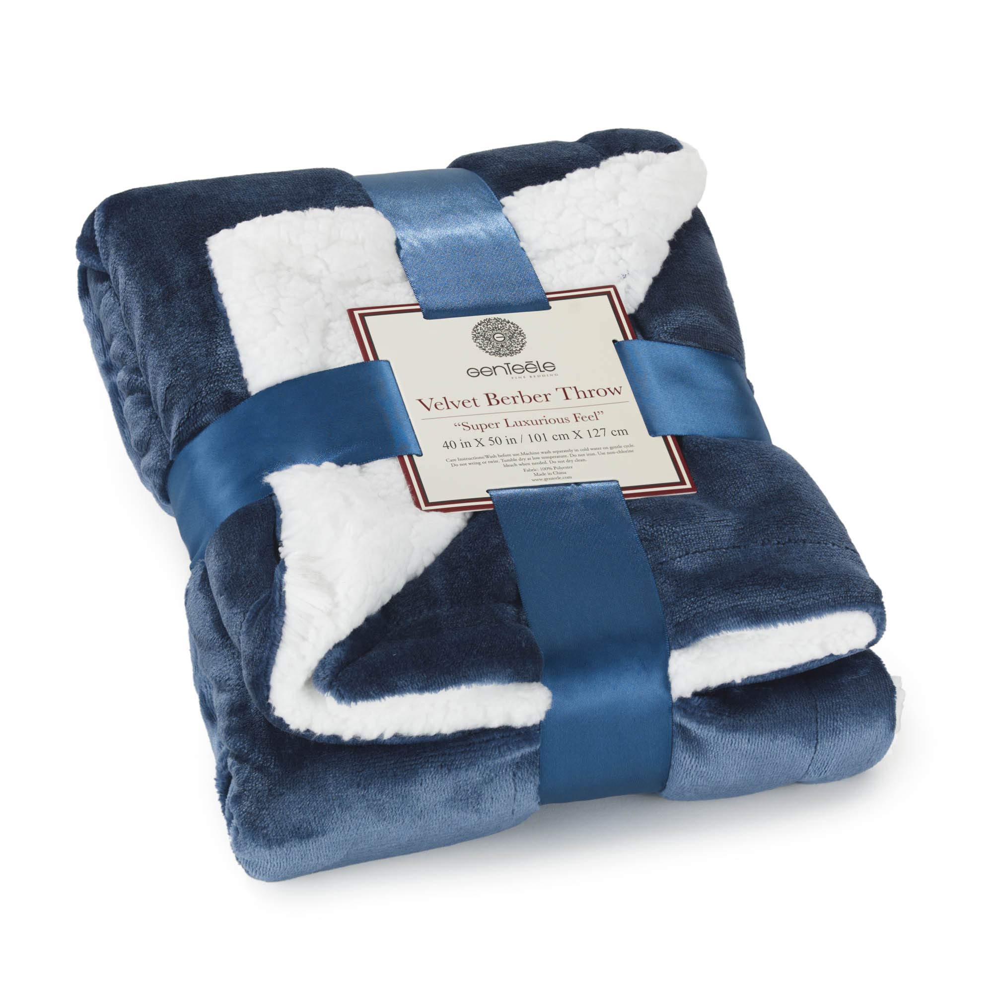 Genteele Sherpa Throw Blanket Super Soft Reversible Ultra Luxurious Plush Blanket, 40 x 50 inches, Navy/White
