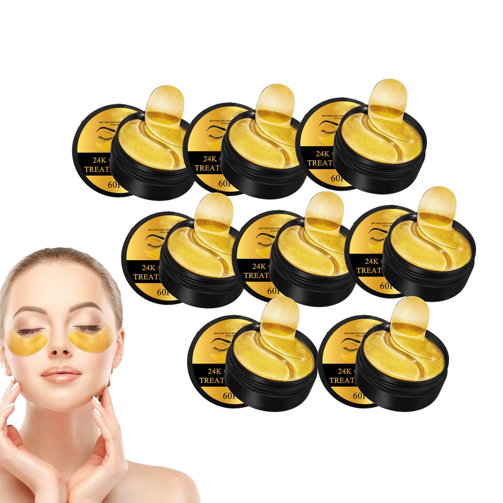 24-Karat-Gold-Augenpads, Hydrogel-Augenpads mit 24-Karat-Gold, Kollagen-Augenklappen gegen geschwollene Augen und Augenringe, revitalisierende und straffende Gelpads für die Augenpartie (8 Schachteln)