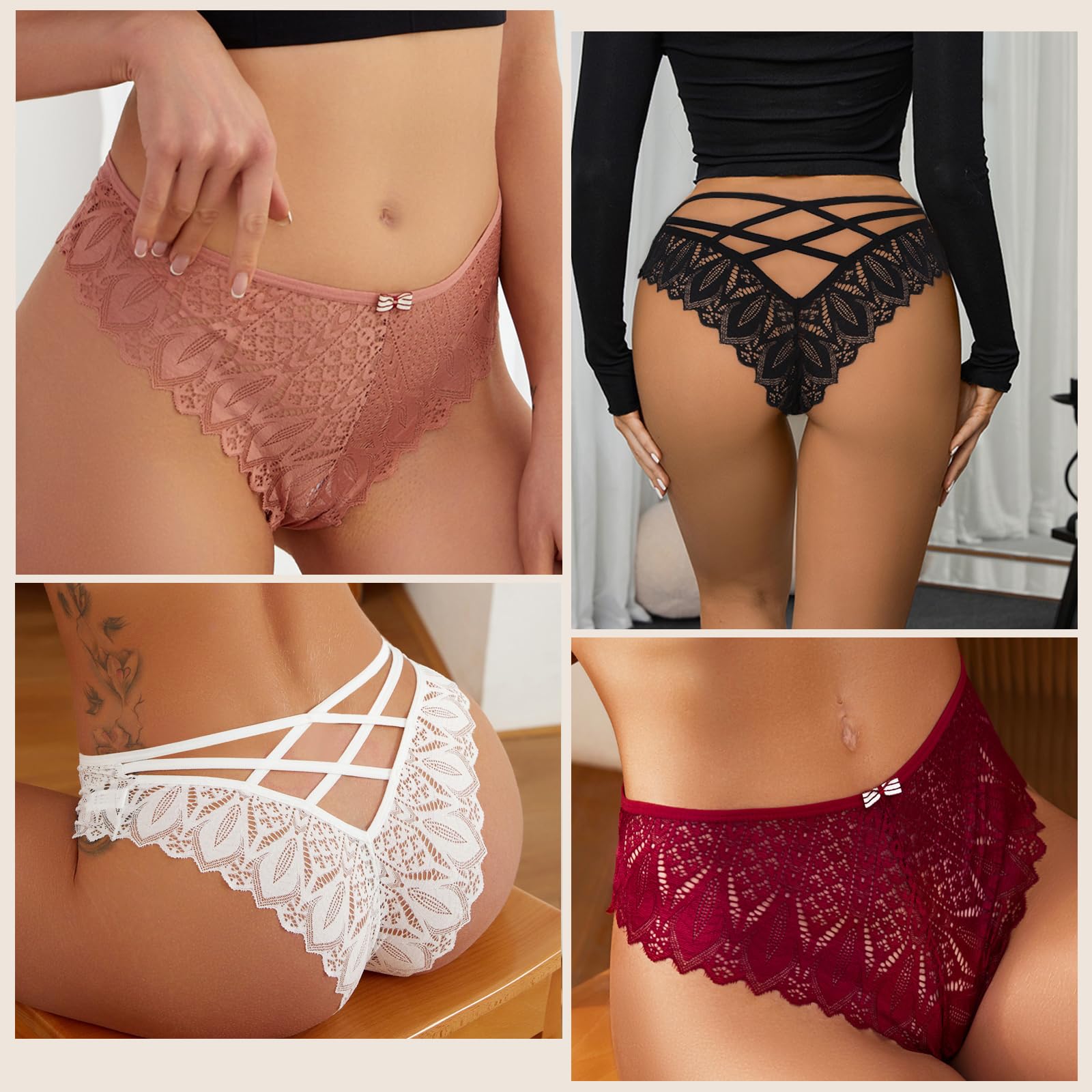 Lishang Zestaw 5 stringów damskich, seksowne eleganckie koronkowe stringi, niskie figi, majtki damskie, kobieca bielizna, kuszące stringi