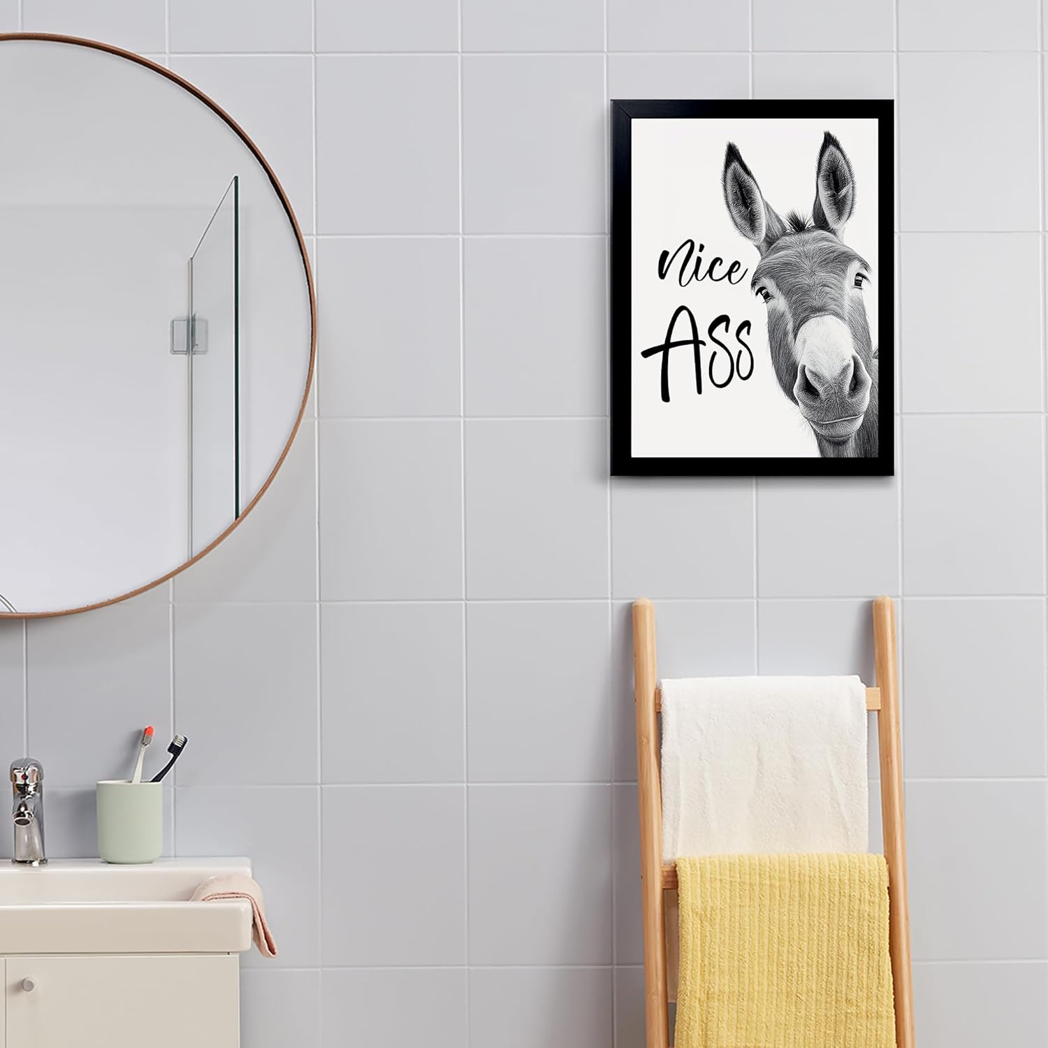 calmart Bathroom Wall Art - Donkey Art Print, Funny Bathroom Decor, Waterproof Canvas Print, 12x16inch
