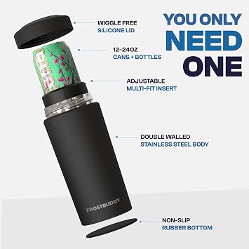 Frost Buddy XL Can Cooler - Fits 12/16/20/24 oz Cans & Bottles (Baby Blue) | Keeps drinks chilled 12+ hrs | No sweat, no condensation | Fits slim & standard cans | Durable, portable design