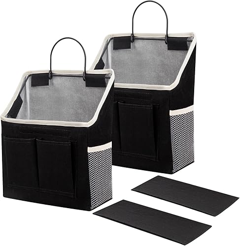 LYroo Paquete de 2 cestas organizadoras negras para colgar en la pared con bolsillos para baño, dormitorio, cocina, dormitorio, artículos esenciales