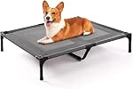 Petizer XL Cooling Elevated Dog Bed for Large Dogs, Heavy Duty Anti-Sag Outdoor Dog Cot for Camping, Breathable & Waterproof Raised Dog Bed with Sturdy Center Support Bars,122x91x23cm, Black