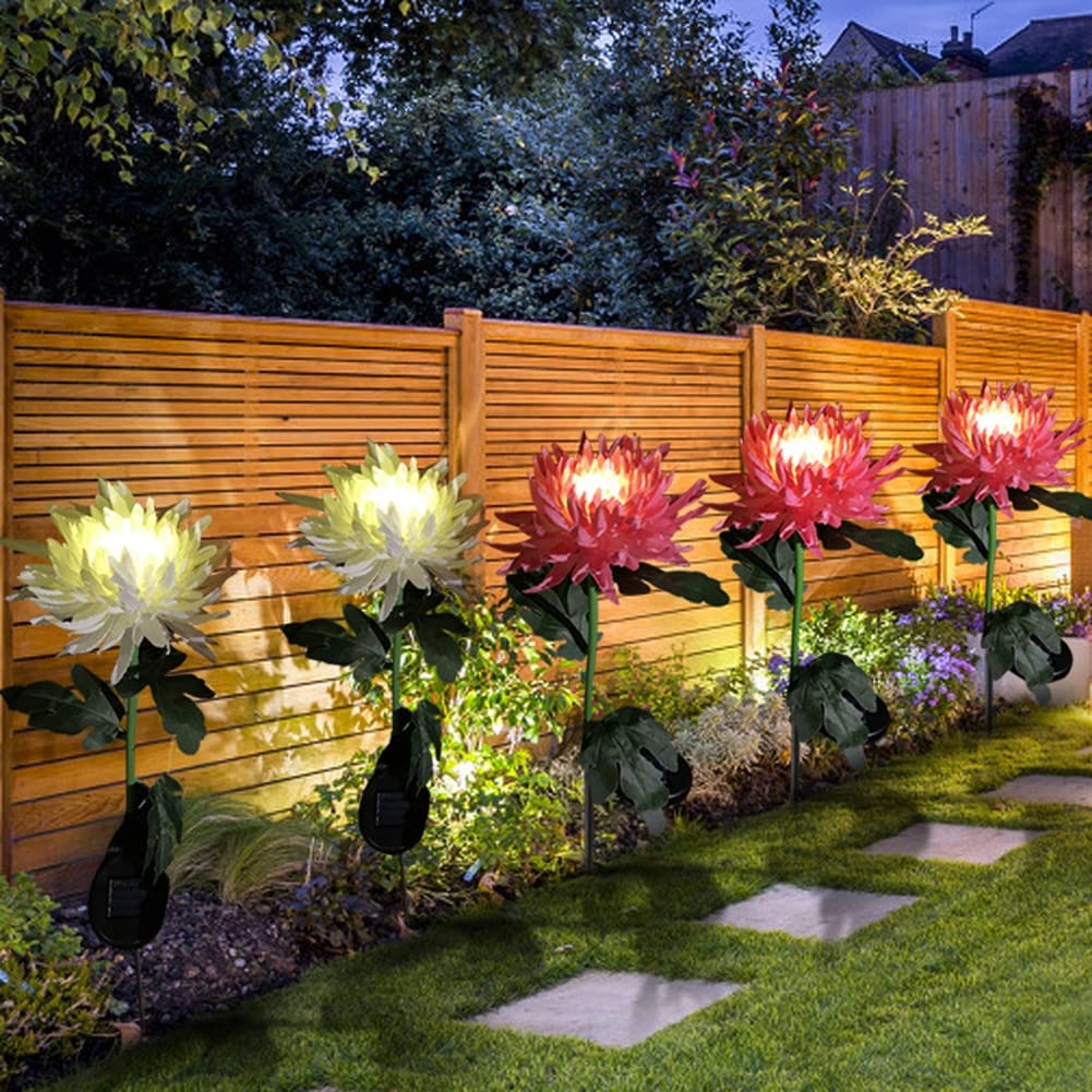 Solarleuchten im Freien, Chrysanthemen, wasserdicht, künstliche Blumen, Garten, Weg, Licht, Landschaft for Terrasse, Hof, Dekoration Lampen (Color : A Yellow)
