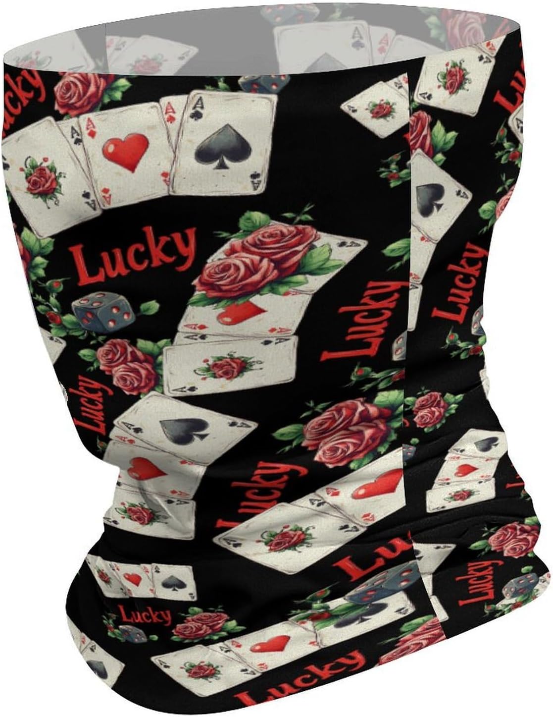 Luckying Gambling Casino Cards And Dice Face Cover Neck Gaiters for Men Women Sun Protection Mask Scarf Hiking Bandana