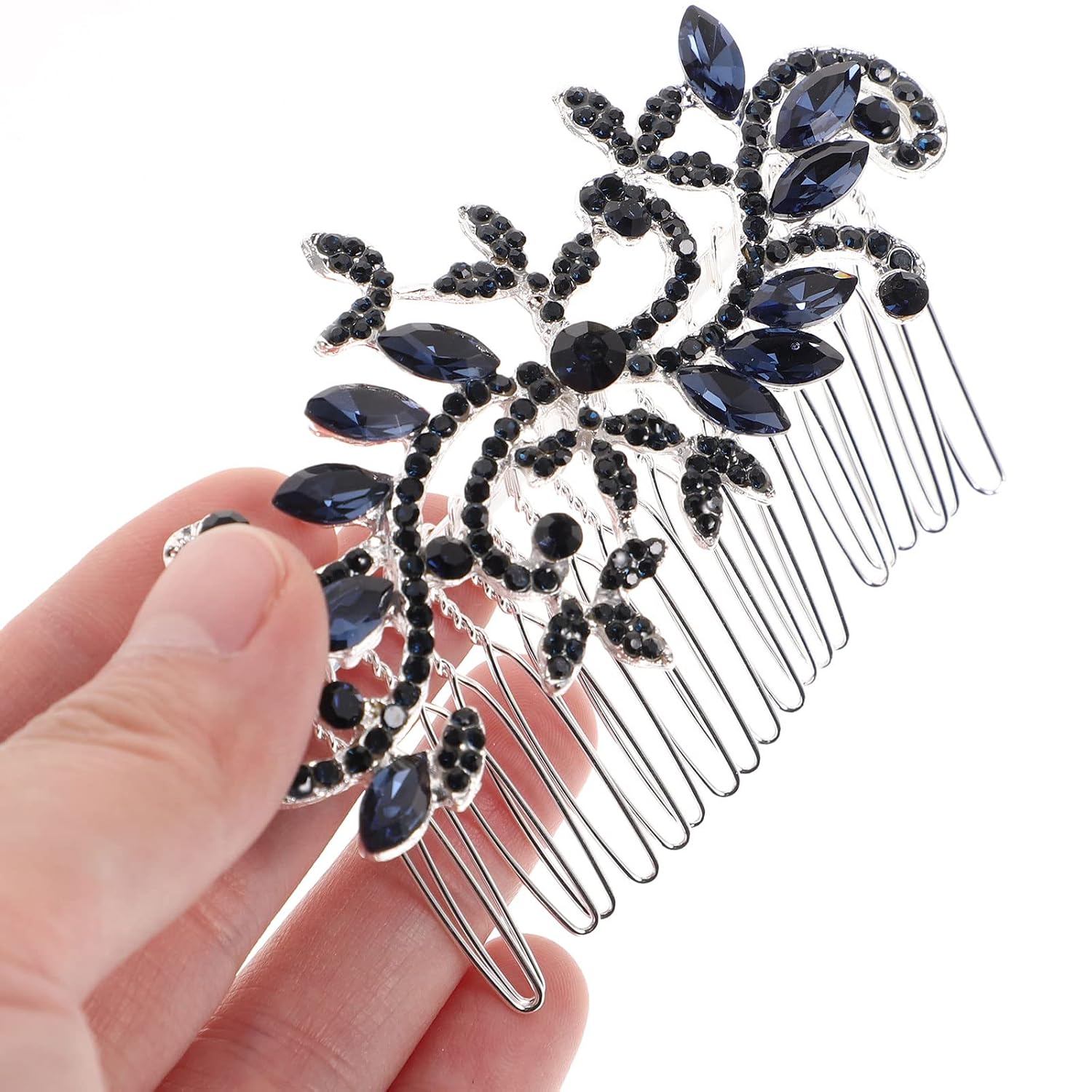 Lurrose 2pcs Decorative Hair Combs: Navy Blue Rhinestone Side Hair Comb - Crystal Flower Clips For Women