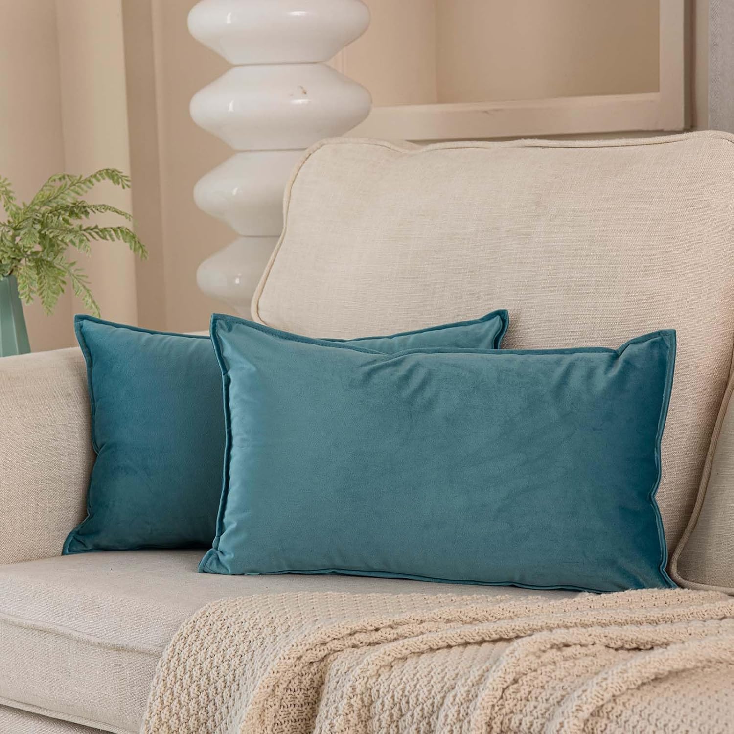 JUSPURBET 14x24 Pillow Covers Set of 2 Decorative Throw Pillow Covers Case for Couch Sofa Bed Soft Velvet Lumbar Cushion Covers with Hidden Zipper for Home Decor Living Room,Seafoam Seafoam 24" x 14" (Pack of 2)