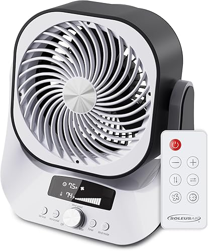 Soleus Air Ventilador circulador con 12 velocidades de ventilador, oscilación automática de 2 vías, pantalla digital, temporizador automático de 7.5