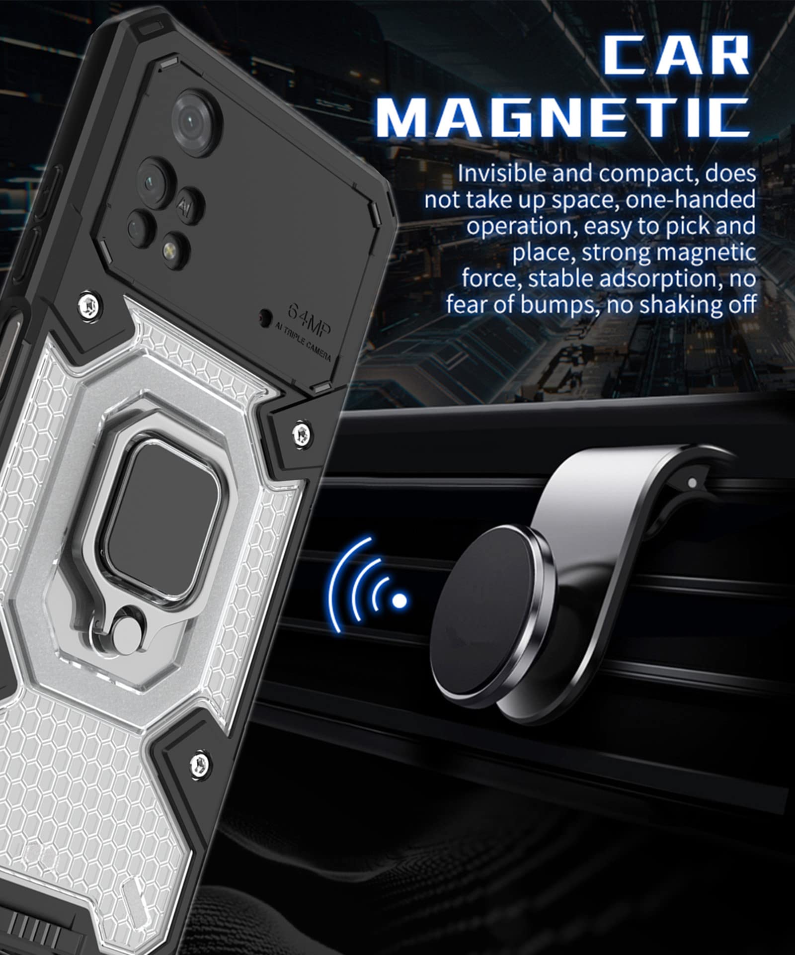 Custodia SORAKA Per Xiaomi POCO M4 Pro 5G - Cover Robusta Con Anello Invisibile E Piastra Metallica Per Supporto Magnetico Auto - 4