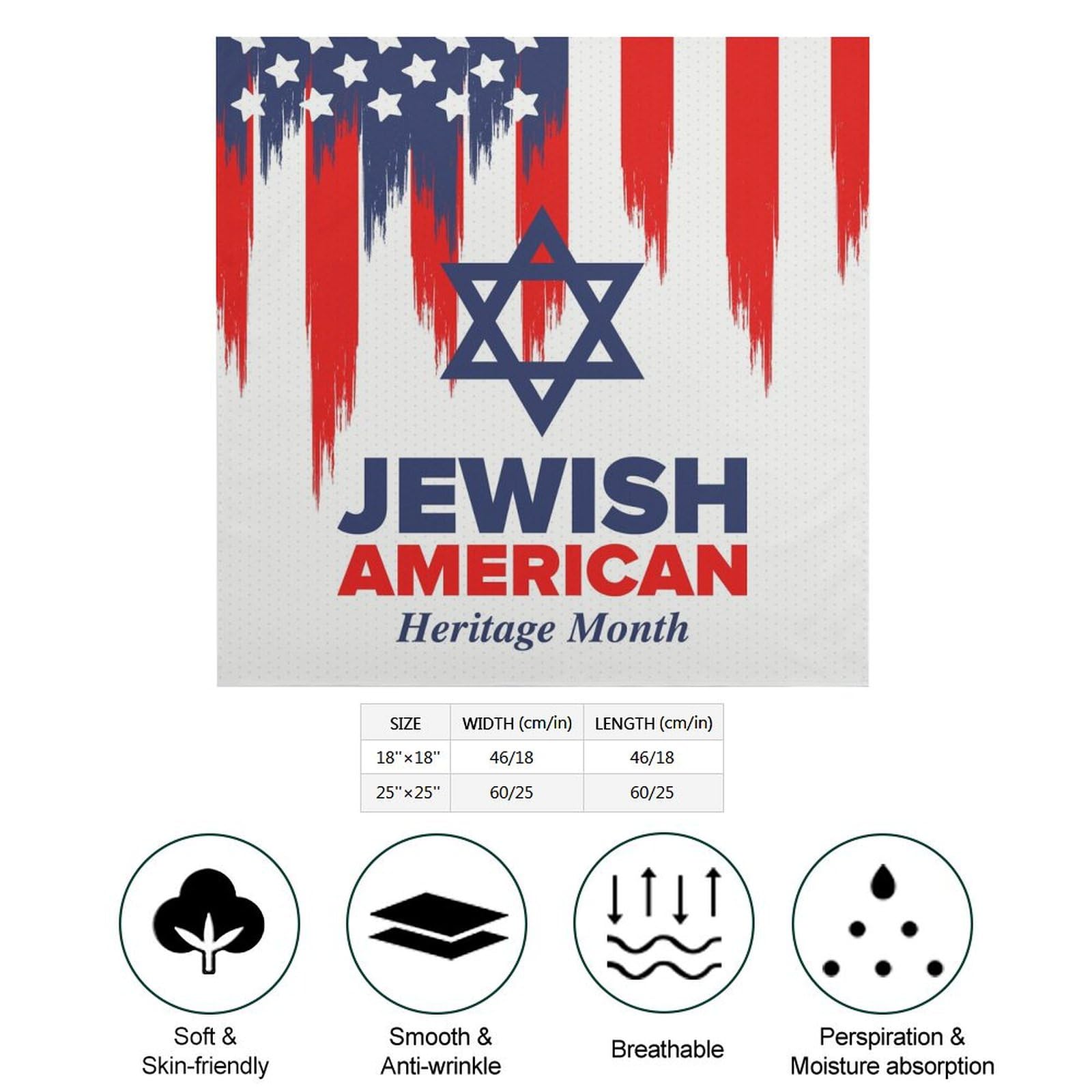 Csemeie Jewish American Heritage Month Bandana Hair Scarf Headband Adjustable Neckerchief for Men Women Decor