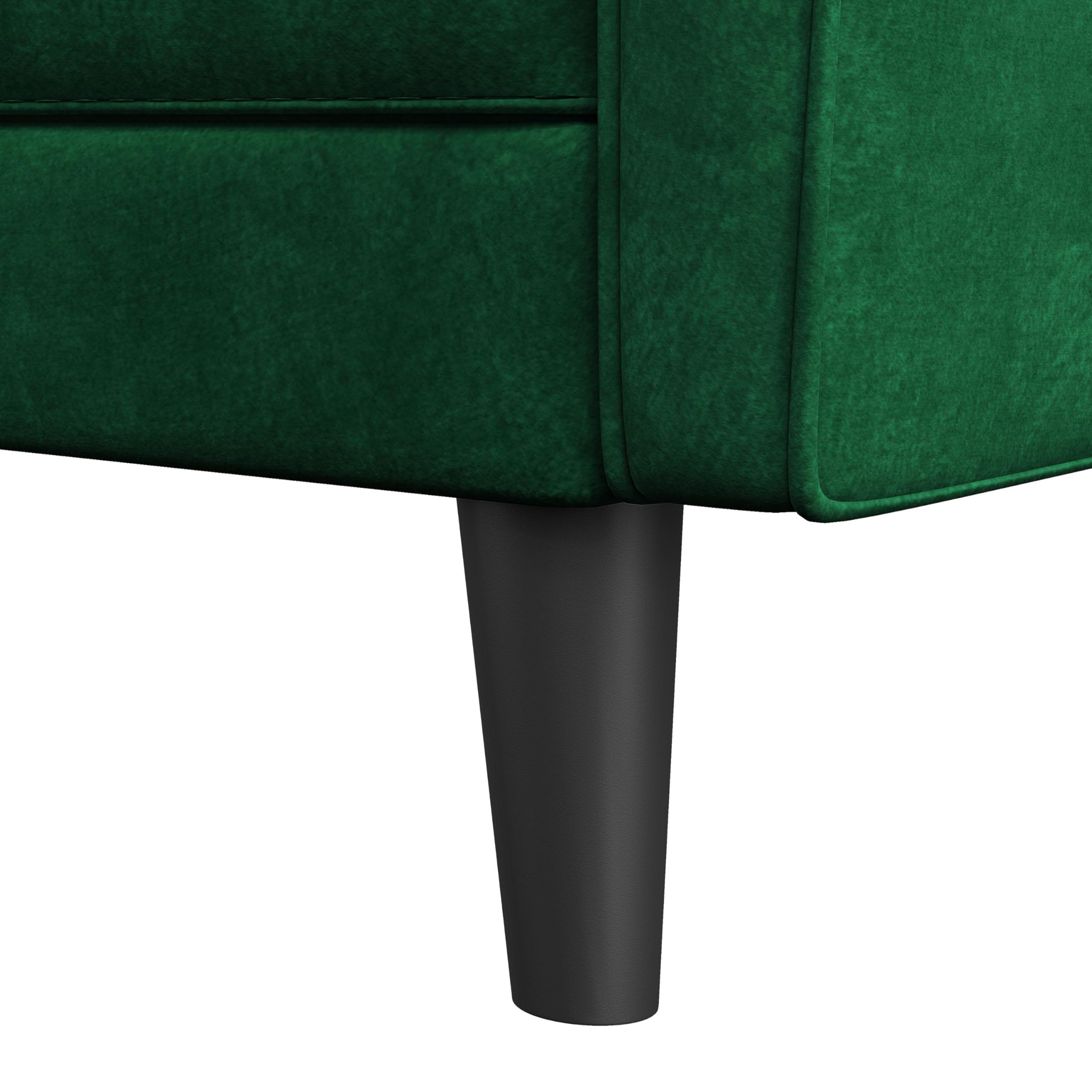 Divano Singolo Imbottito in Velluto con Cuscini Braccioli Divanetto moderno con 2 tasche laterali Struttura in Legno Poltrona a 1 Posto da Soggiorno Salotto Camera da Letto Lettura Verde