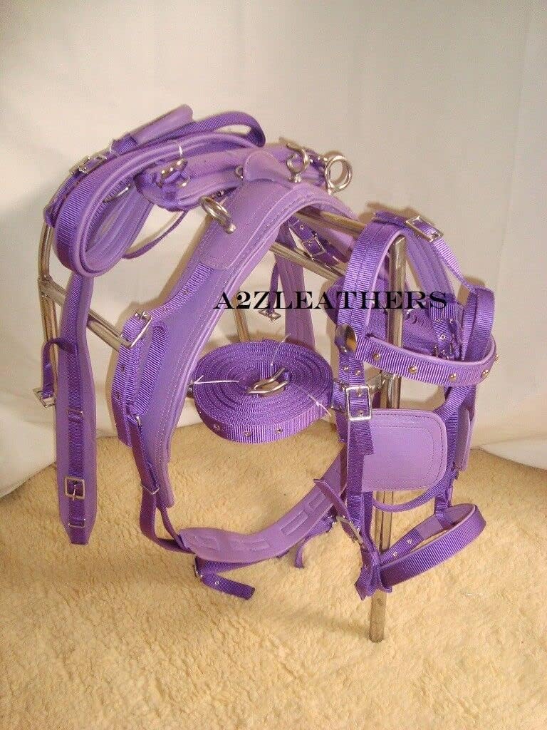 Purple Synthetic/Nylon Horse Driving Harnesss for single Horse cart (FULL, COB, PONY, SHETLAND)