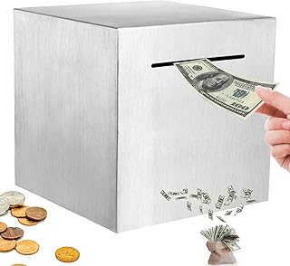 ZEAYEA Piggy Bank for Adults, Stainless Steel Savings Bank to Help Budget and Save, Metal Money Bank Only Savings Box, Must Break to Access Money, 5.9"X5.9"X5.9"