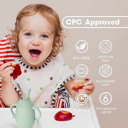 Miniatura 2 de Cuddle Campus Paquete de 2 vasos de entrenamiento de silicona para bebés, vasos inastillables con pajilla, taza abierta para bebé, 6 meses, 4 onzas