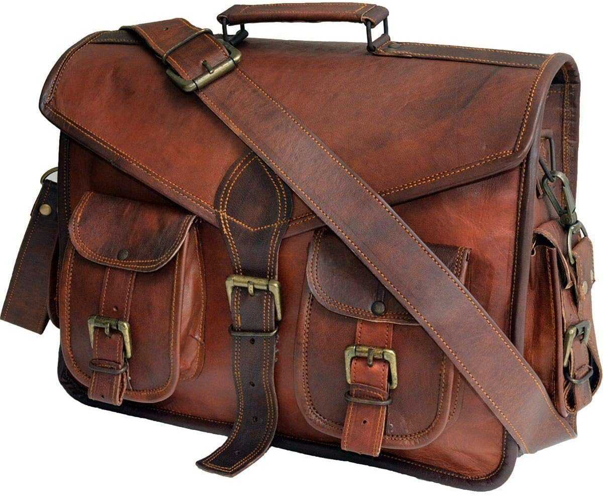 Rеvіеw Prоduсt Radha Krishna Handicraft RKH 15 INCH Vintage Men's & Women Brown Handmade Leather Briefcase Best Laptop Messenger Bag Satchel (Brown 2)