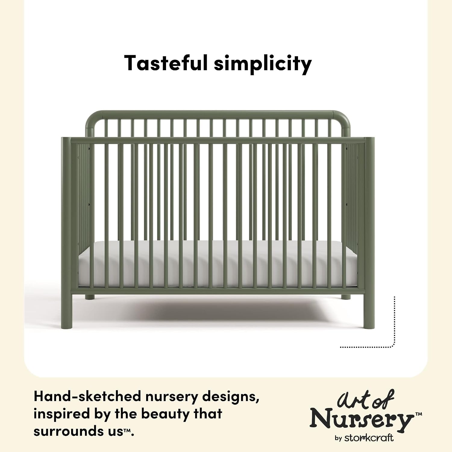 Storkcraft Porto 5-in-1 Convertible Crib with Toddler Guardrail – GREENGUARD Gold Certified, Toddler Bed Conversion Kit Included, 100% Solid Wood, Fits Standard Baby Crib Mattress (Olive)