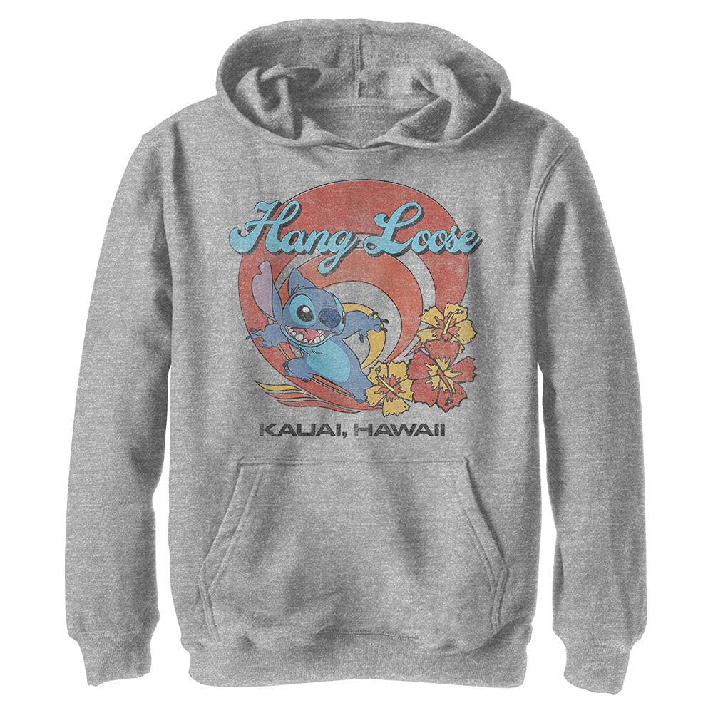 Disney Lilo & Stitch Stitch Kauai Boy's Hooded Pullover Fleece, Athletic Heather, Medium