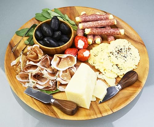 Miniatura 2 de Bandeja redonda de madera de acacia para charcutería, 12 pulgadas de largo x 1 pulgada de altura, bandeja individual sostenible y ecológica