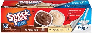 Snack Pack Pudding Variety Pack, Chocolate & Vanilla 36 Cups 3.25oz - Real Milk, Calcium Rich, Gluten Free, No HFCS