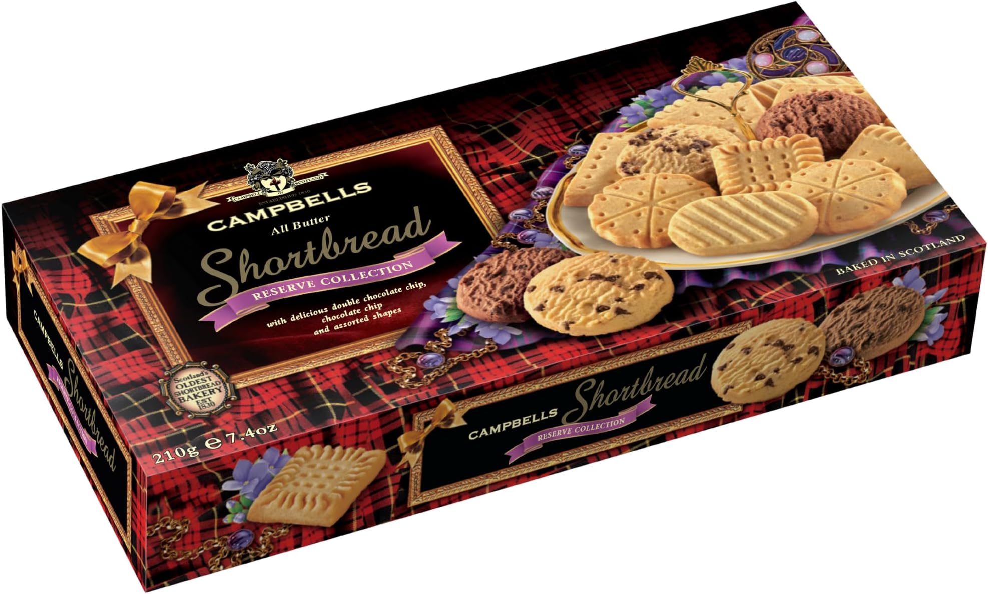 Reserve Collection Carton 7.4 Oz (210g) - Scottish All-Butter Shortbread Cookies from Scotland, Chocolate Chip & Assorted Variety, Gourmet British Tea Biscuits & Gift Box
