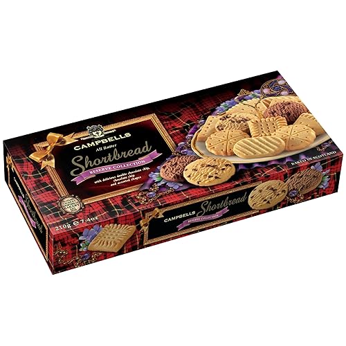 Campbells Shortbread Reserve Collection Cartón de 7.4 onzas (7.41 oz)  Galletas escocesas de mantequilla de Escocia, chispas de chocolate y variedad