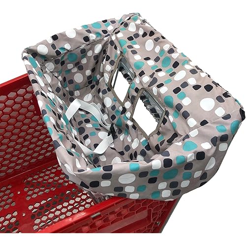 Portable Shopping Cart Cover, High Chair and Grocery Cart Covers for Babies, Kids, Infants & Toddlers, Attached Carry Bag (Simple Blue Dot)