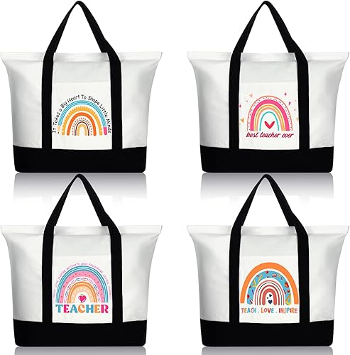 Mixweer 4 bolsas de lona para profesores, regalos de agradecimiento para profesores, bolsas de regalo para mujeres, regalos de Navidad, suministros
