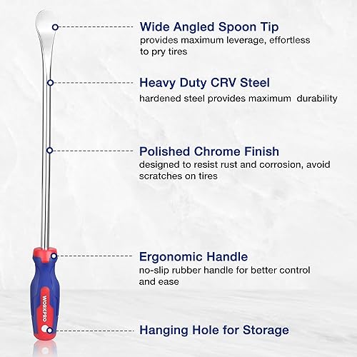 Miniatura 4 de WORKPRO Juego de herramientas de cucharas de acero para neumáticos de 14.5 pulgadas, juego de 23 piezas de hierro para neumáticos con bolsa de