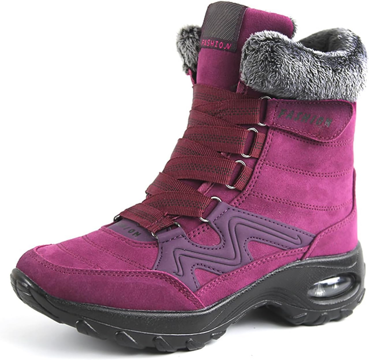 Women's Winter Hook and Loop Waterproof Warm Snow Boots with Air Cushion Comfort Fur Lined Lightweight Non Slip Mid Calf Boots for Outdoor Travel