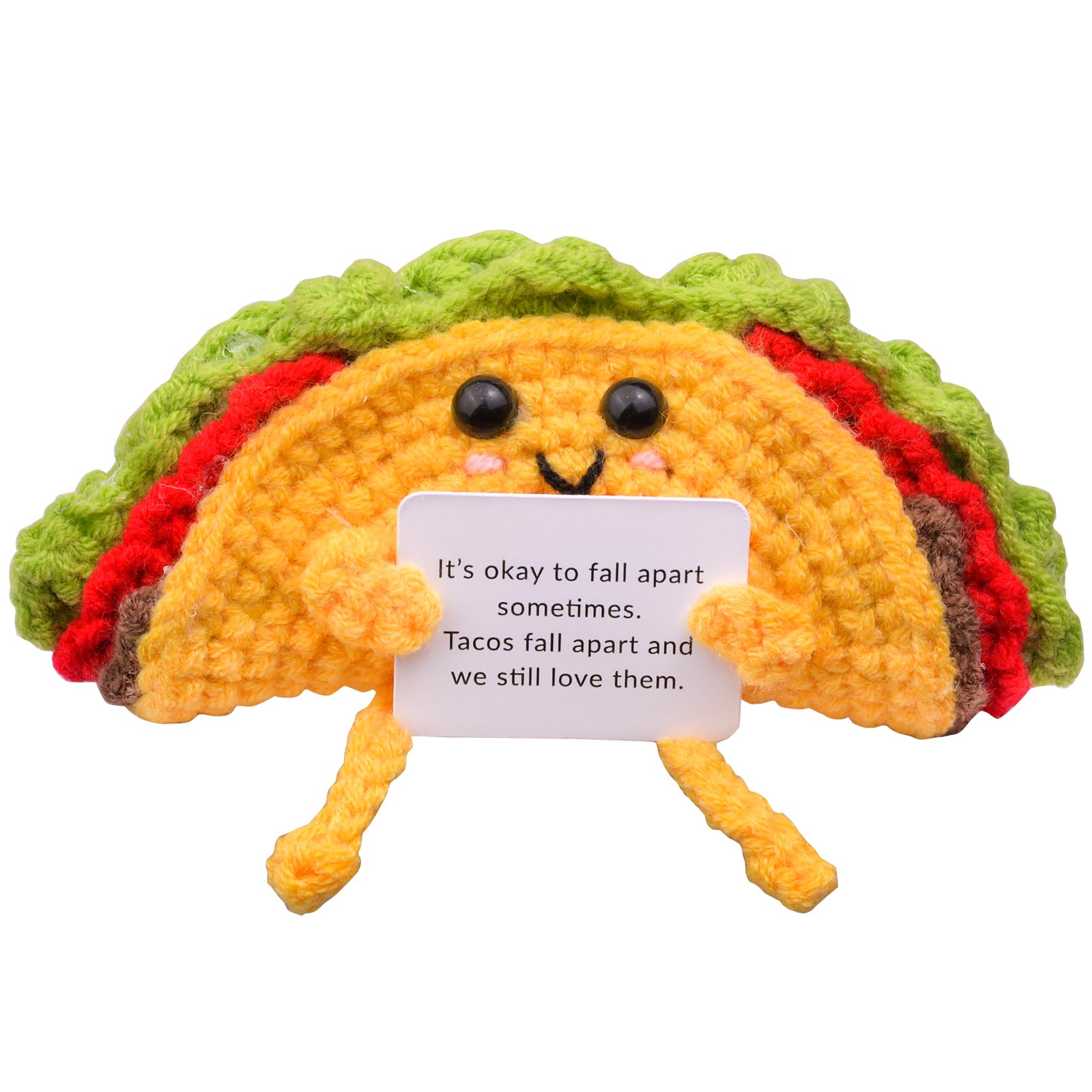 CoFuBcad Handmade Emotional Support Taco Gift, Cute Knitted Taco Doll with Front Card and Wooden Base.Birthday Gift Car Decoration Room Office