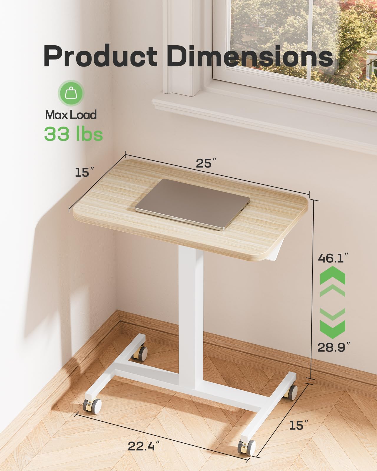 Marsail Mobile Standing Desk Wider Height Adjustable Computer Desk Rolling Sit Stand Desk with 4 Lockable Wheels Ergonomic — view 2