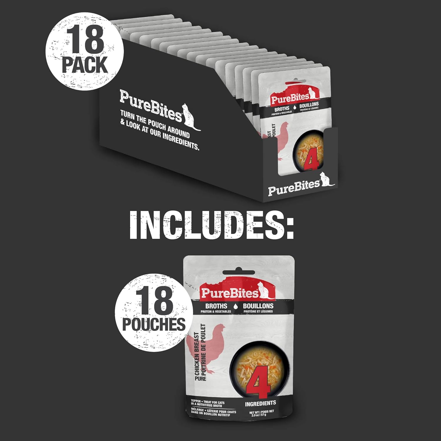 PureBites Chicken Broths for Cats, Only 4 Ingredients, Case of 18