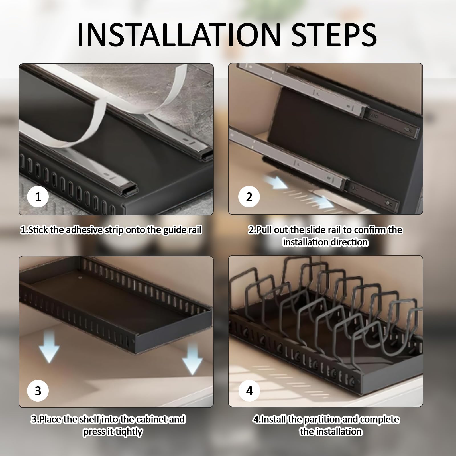 Organisateur Extensible de casseroles et poêles sous Le Placard, Lot de 2, Support de casseroles pour tiroir avec 8 séparateurs réglables, Support de pour Le Rangement et l'organisation de la Cuisine