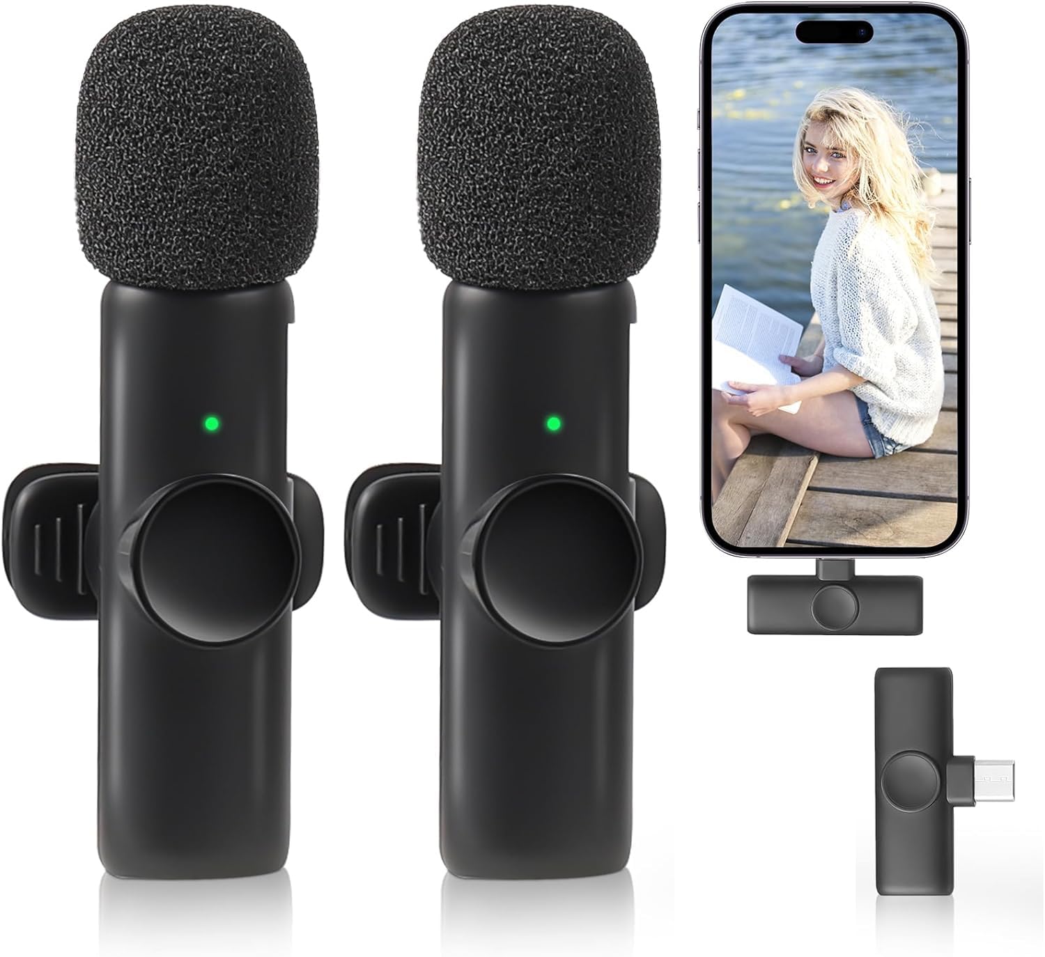 2024 Pro Professional Wireless Lavalier Lapel Mini Microphone USB C for iPhone, iPad - Cordless Omnidirectional Condenser Recording Mic for Interview Video Podcast Vlog YouTube - Type C port