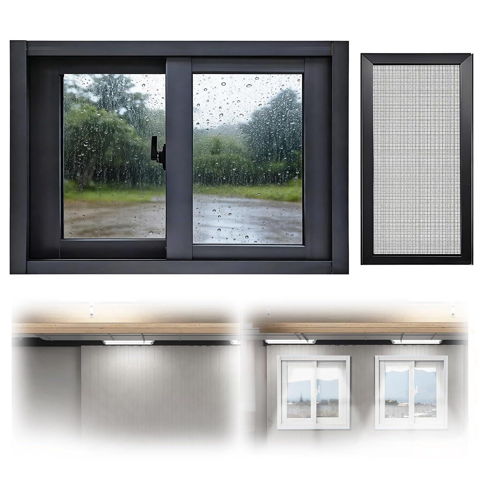 Winylowe przesuwne okno do piwnicy, rozmiary zamienne, 80 x 12, 30 x 16, 31 x 12, 32 x 13, 32 x 14, 81 x 40 cm, czarny suwak narzędziowy do renowacji domu, energooszczędny i łatwy montaż